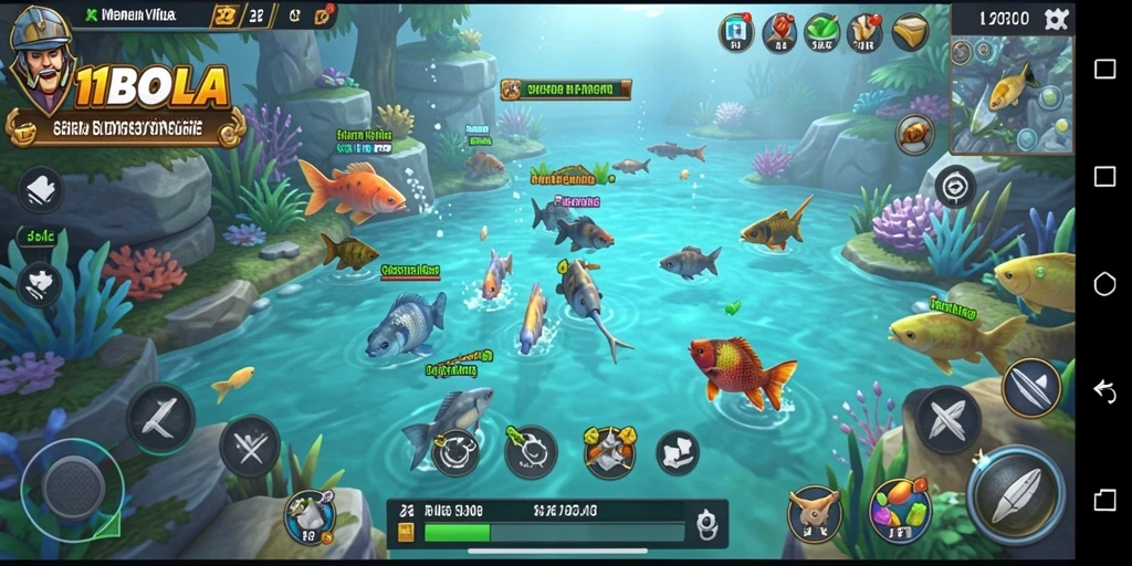 Screenshot menunjukkan gameplay memancing yang menawan dan menegangkan.