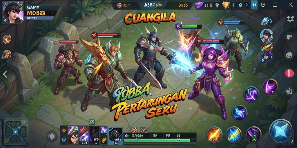 Tampilan seru dari gameplay MOBA CUANGILA dengan aksi bertempur intens.