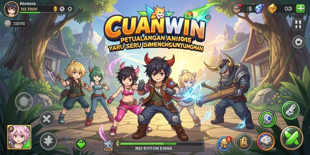 Tampilan utama gameplay CUANWIN yang penuh aksi anime.
