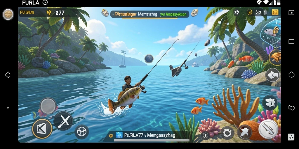 Tampak gameplay <strong>FURLA77</strong> saat menangkap ikan di laut yang indah.