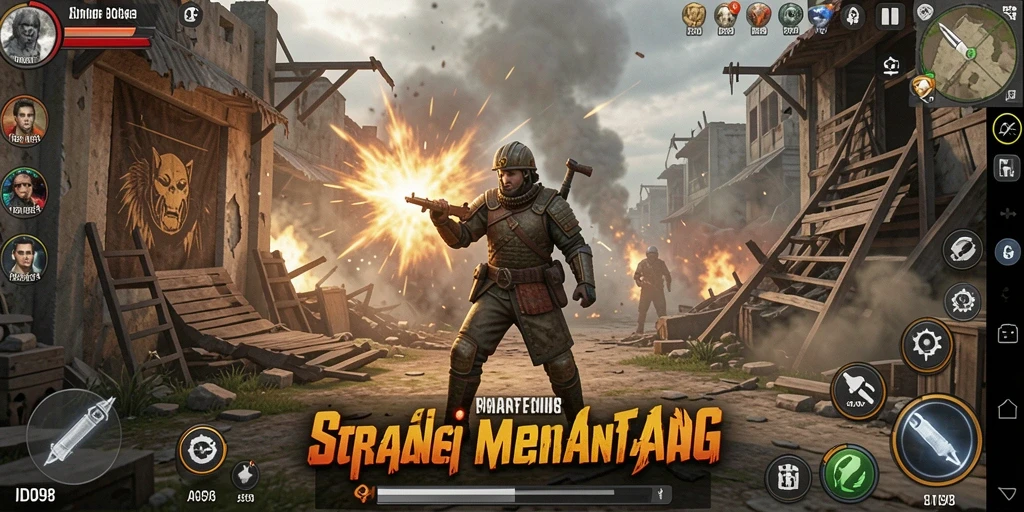 Tampilan gameplay dinamis dalam ID098 strategi SLG.