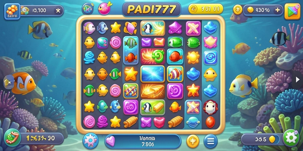 Screenshot PADI777 menampilkan gameplay seru dan berwarna-warni dari permainan Match-3.
